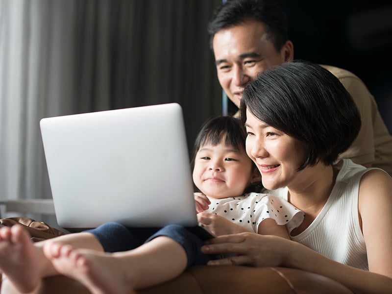 Family using laptop